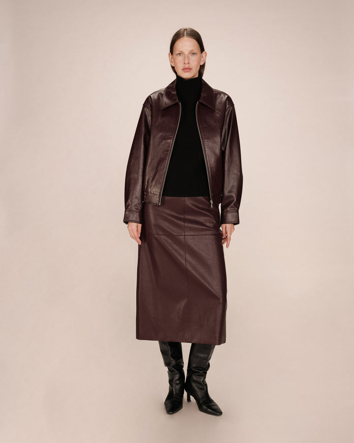 Veste en simili cuir bordeaux Sunisa