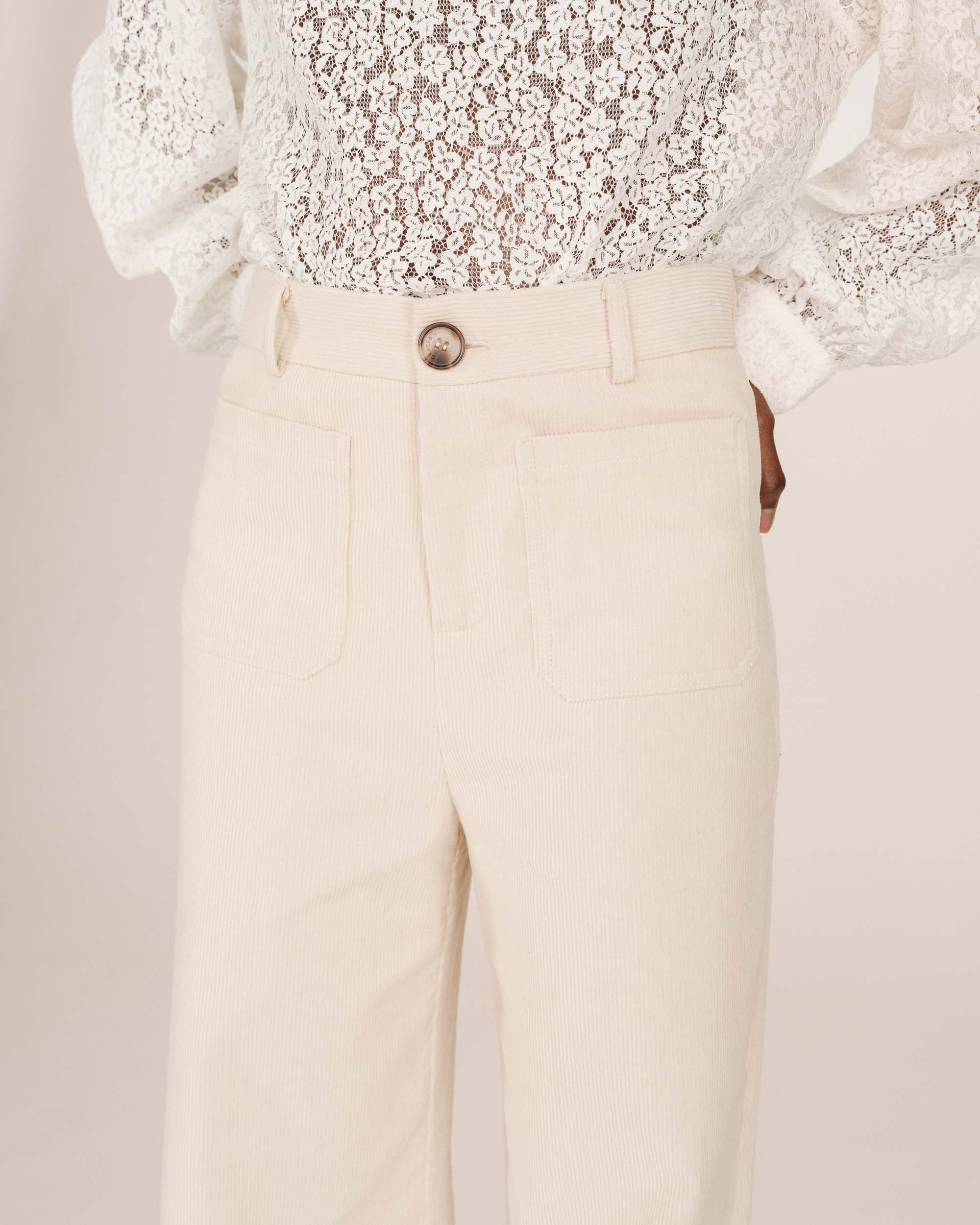 Pantalon large velours ecru Samba