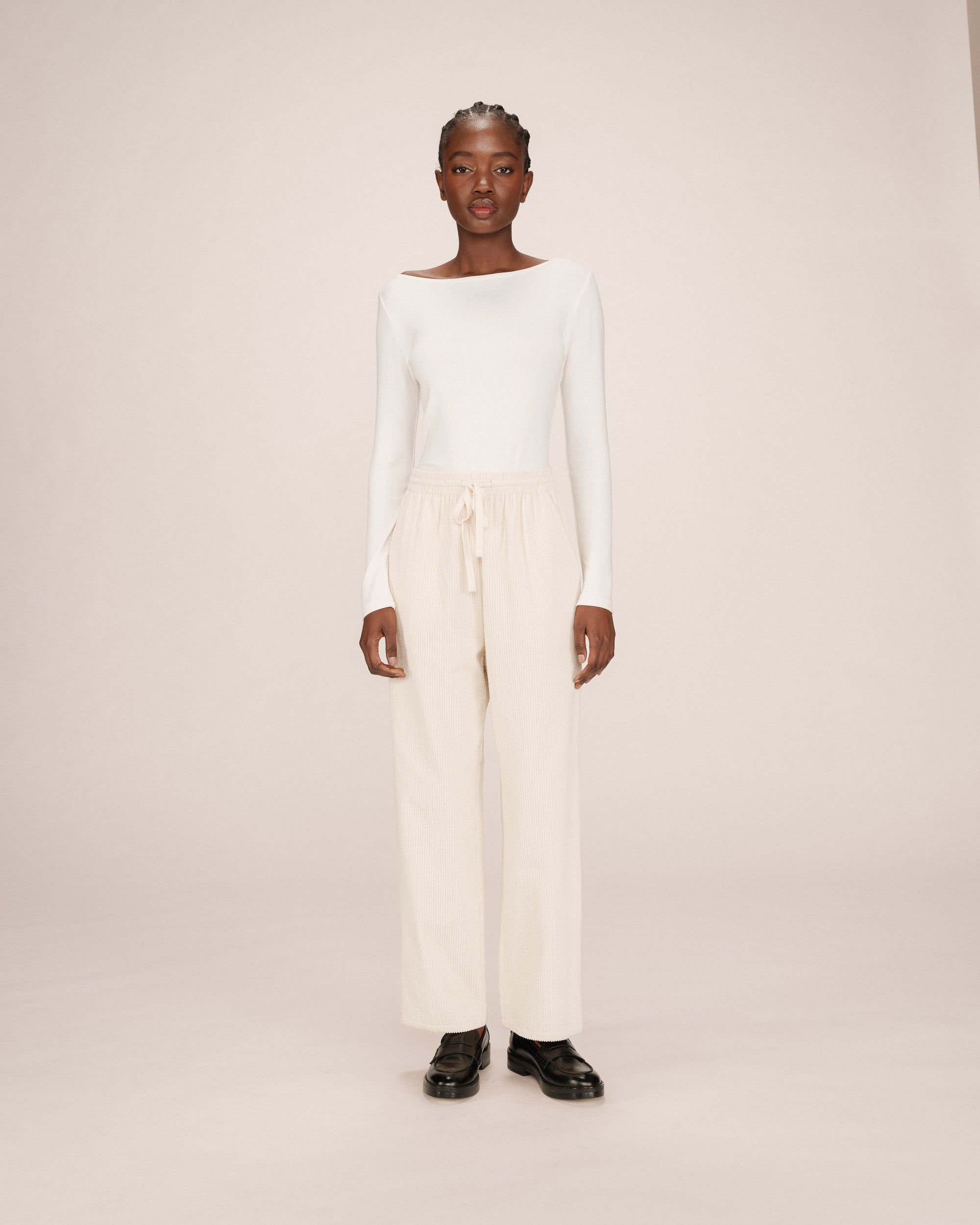 Pantalon large velours ecru Liberty