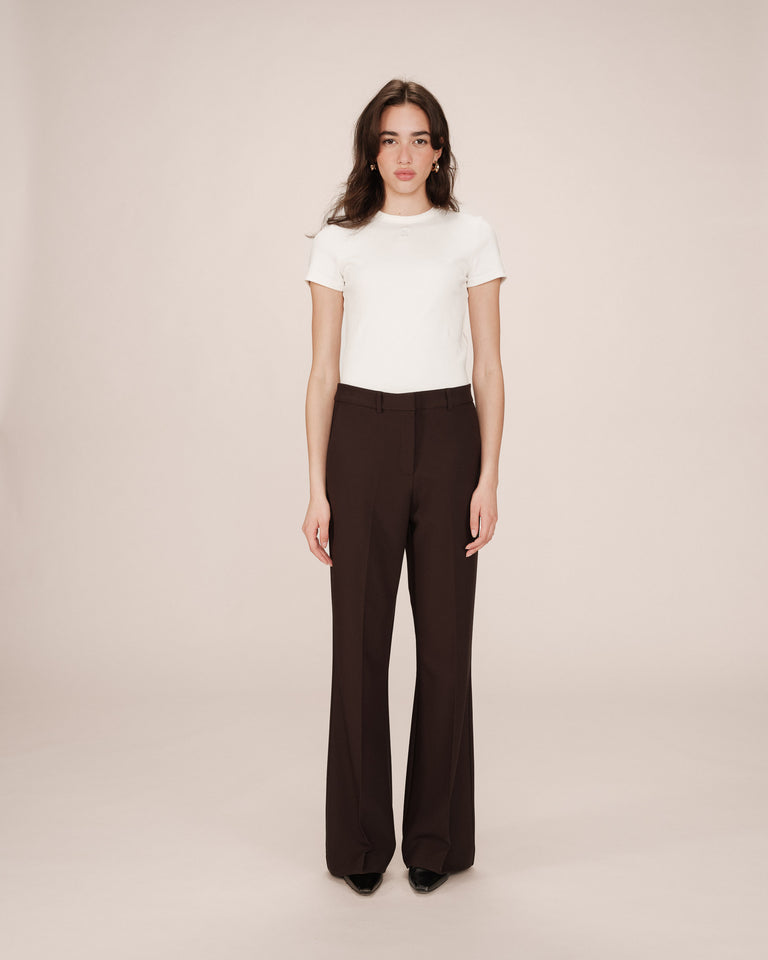 Pantalon tailleur evase chocolat Singer