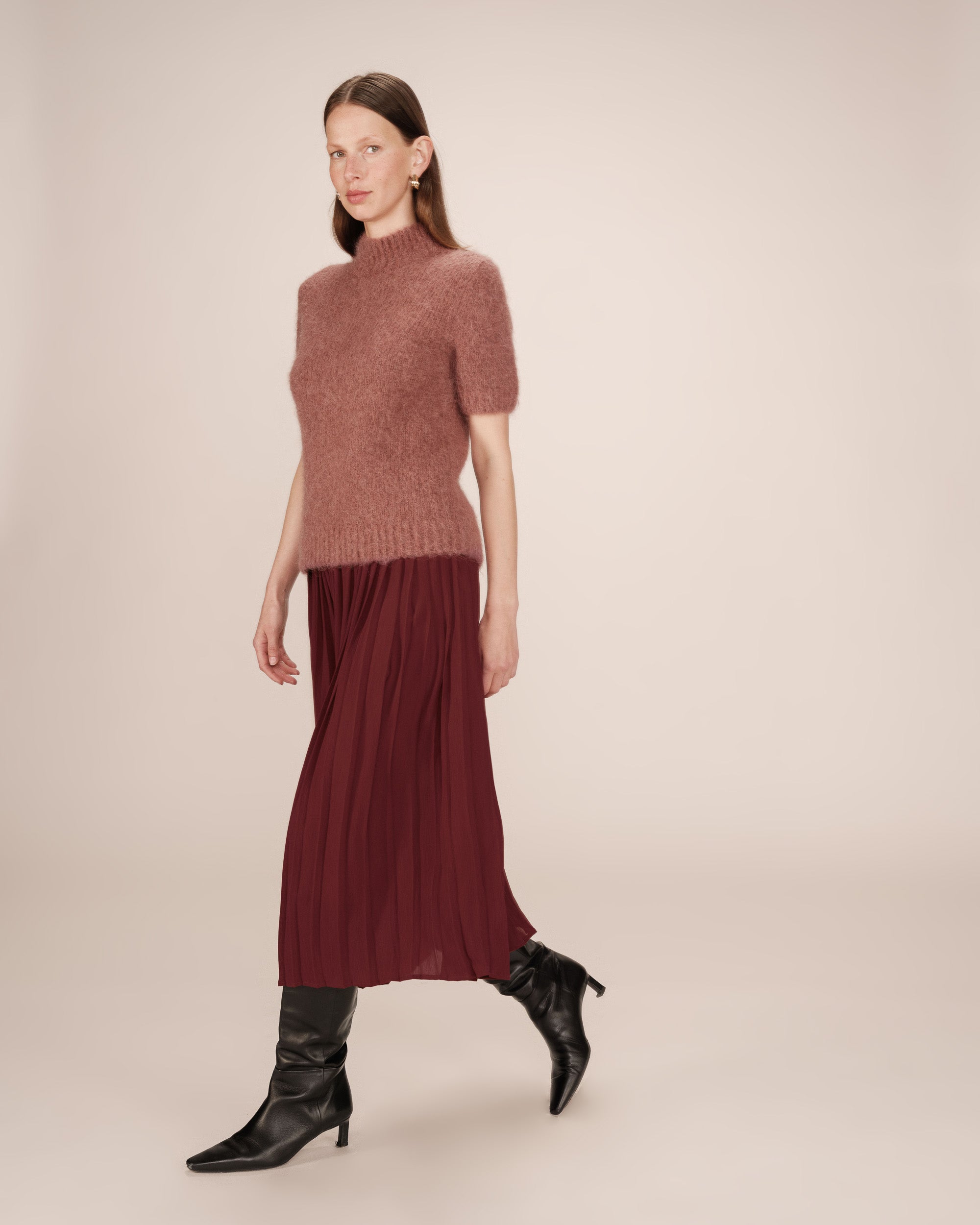 Jupe longue plissee chocolat Plisse