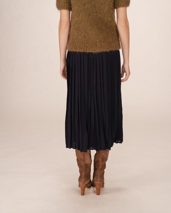 Jupe longue plissee marine Plisse