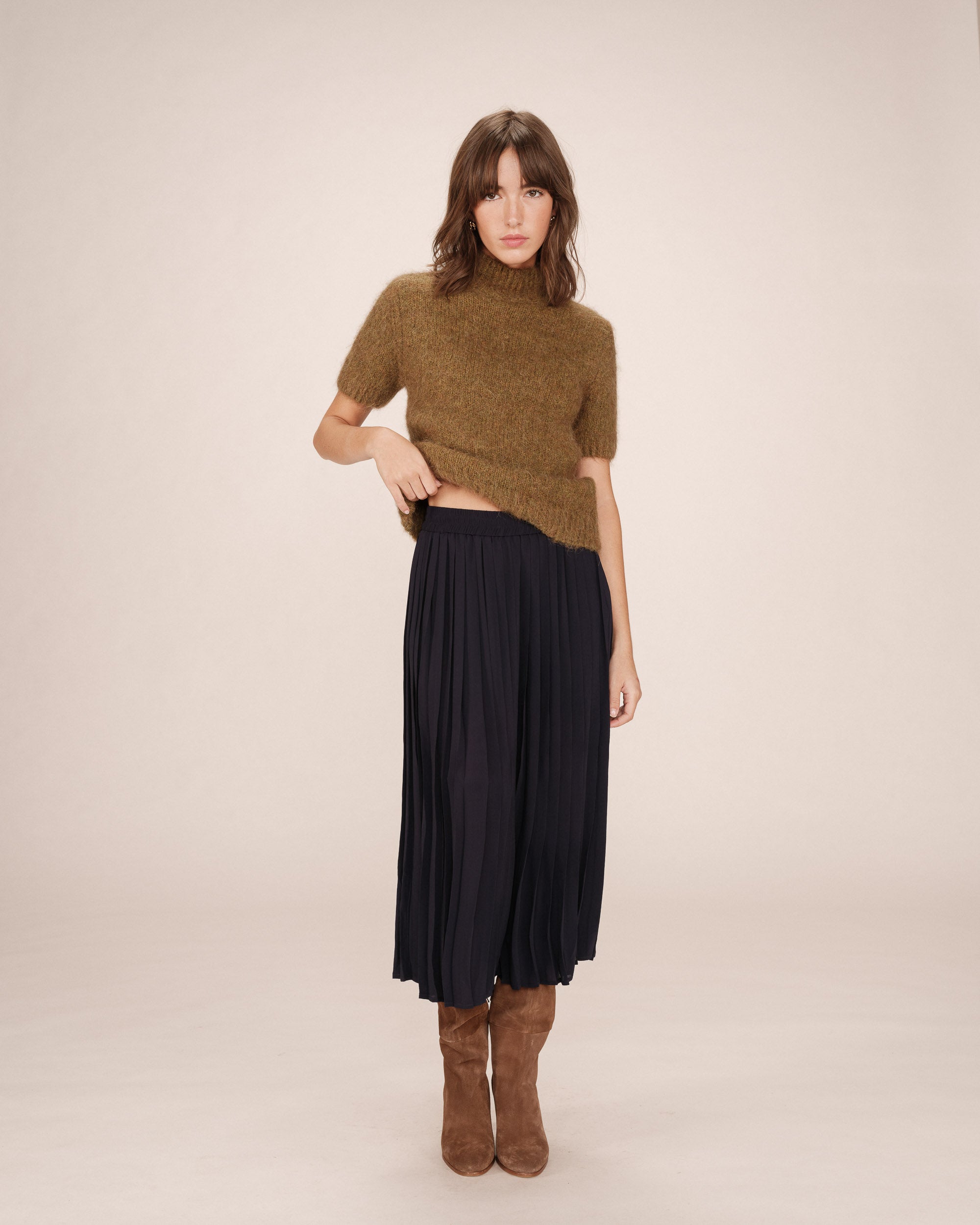 Jupe longue plissee marine Plisse