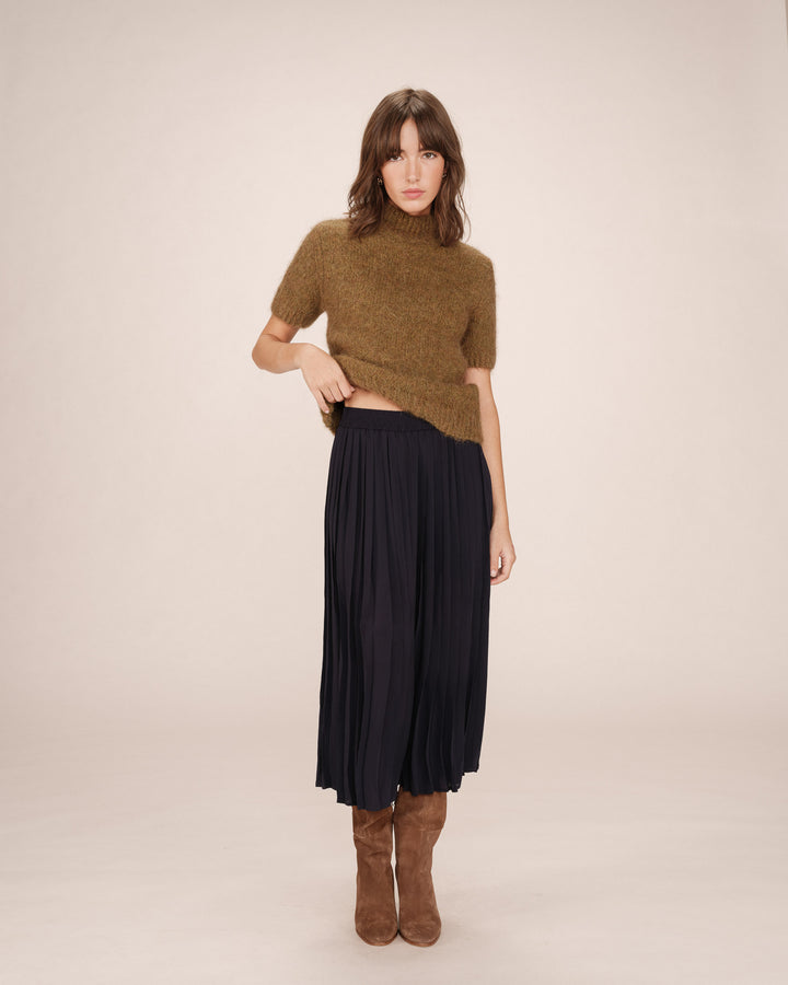 Jupe longue plissee marine Plisse