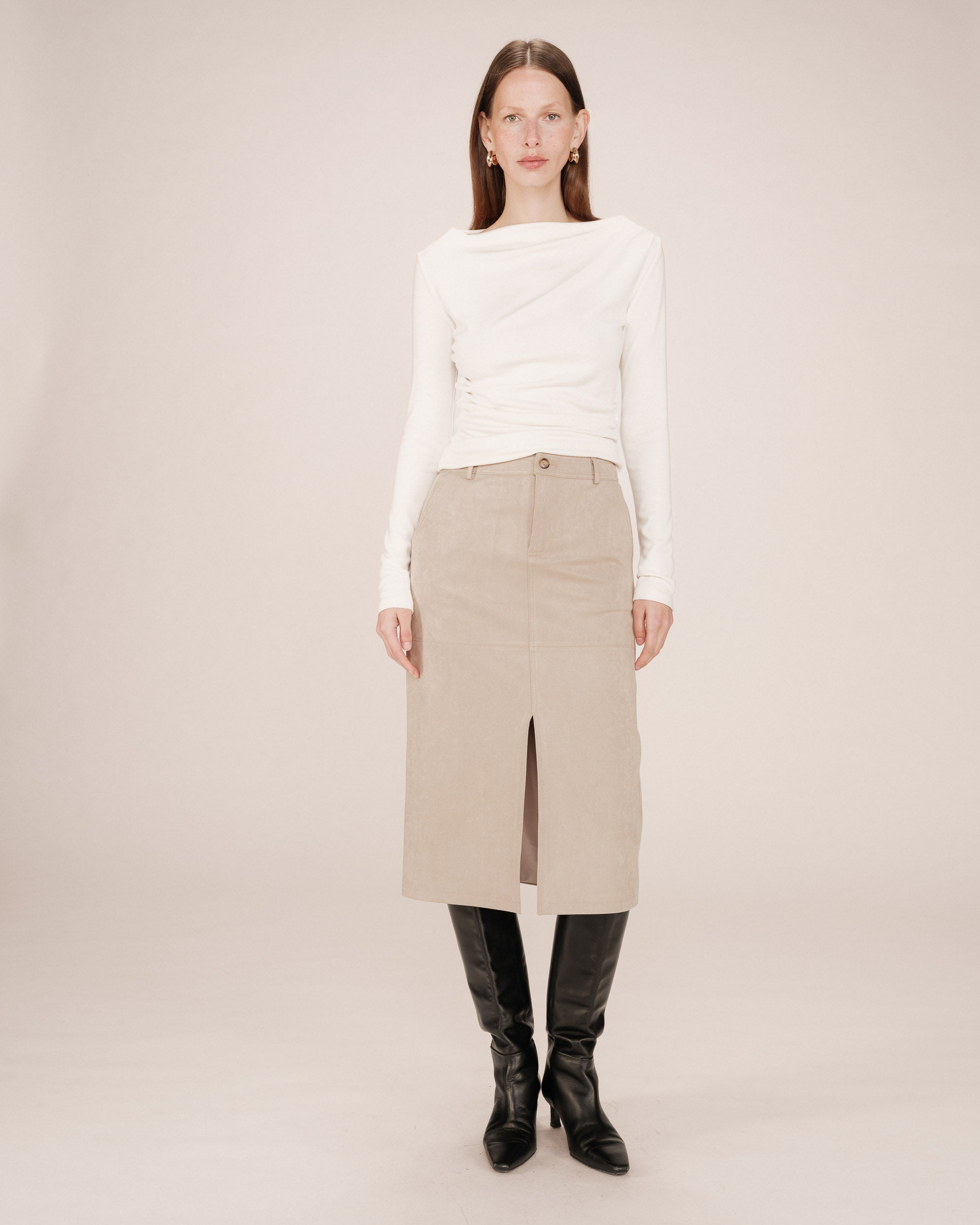 Long suede skirt greige Sorry