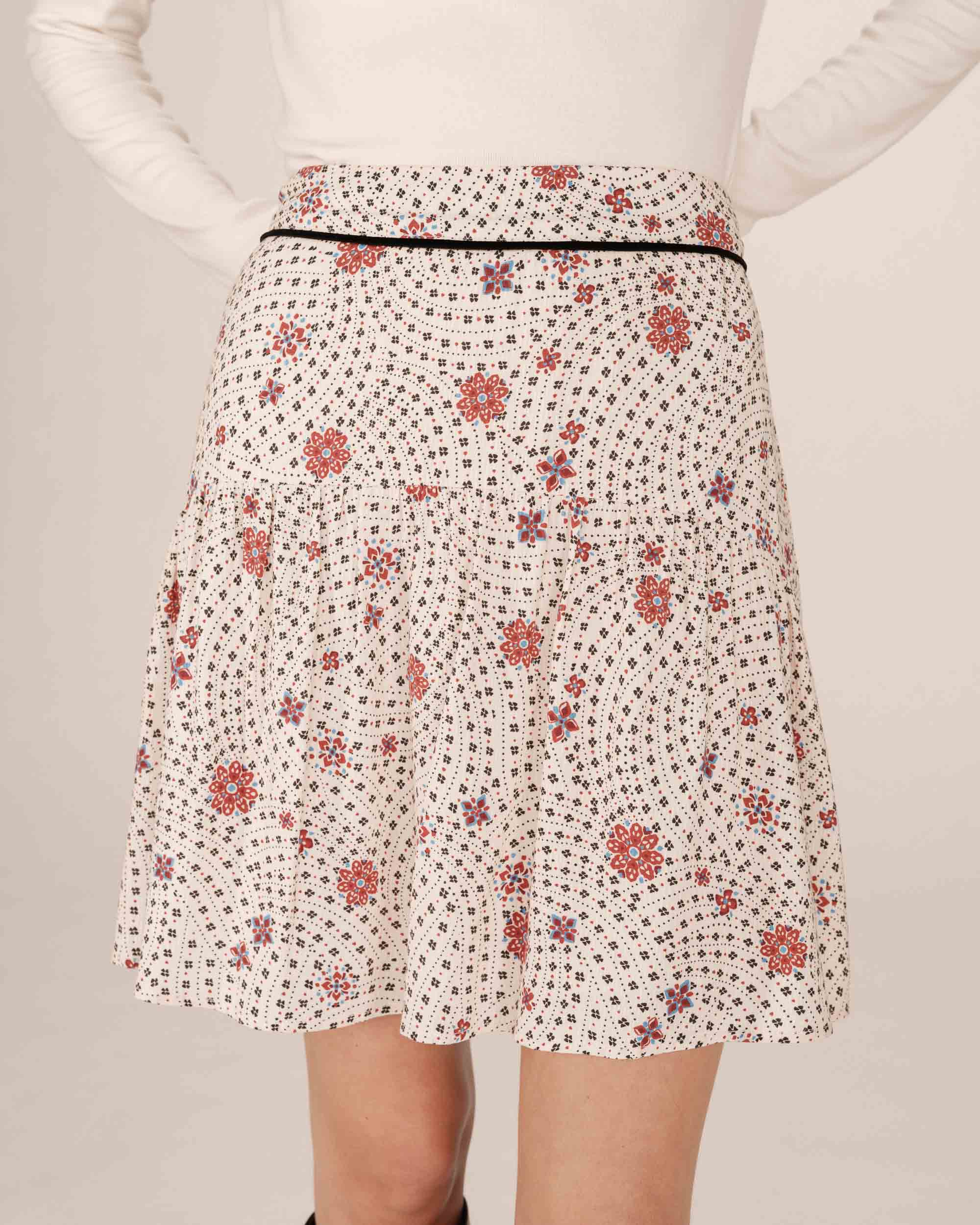Jupe imprimée fleurs ecru Staicy