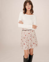 Jupe imprimée fleurs ecru Staicy