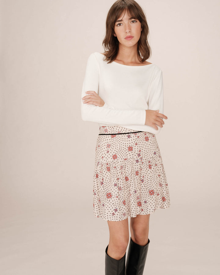 Jupe imprimée fleurs ecru Staicy