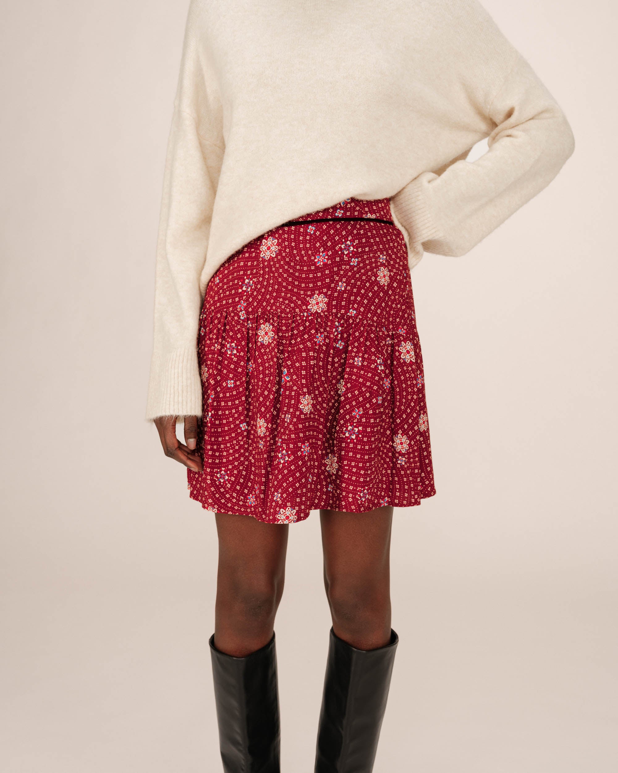 Jupe imprimée fleurs terracotta Staicy