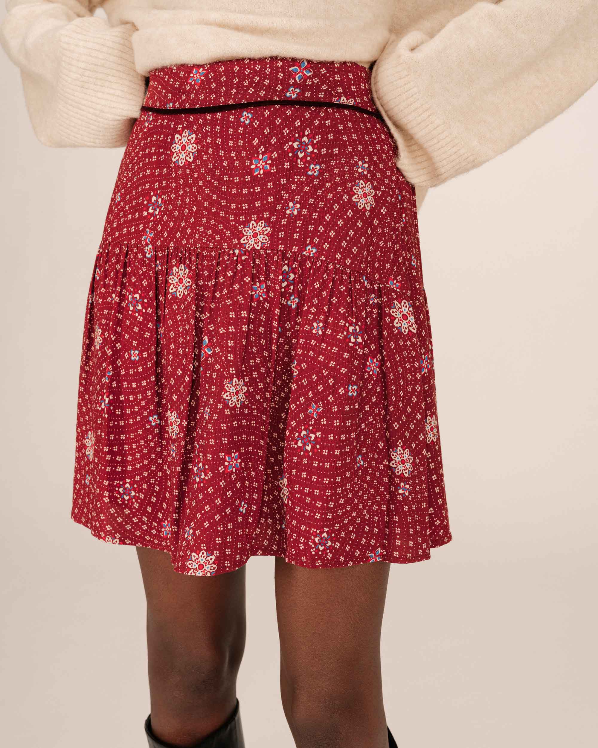 Jupe imprimée fleurs terracotta Staicy