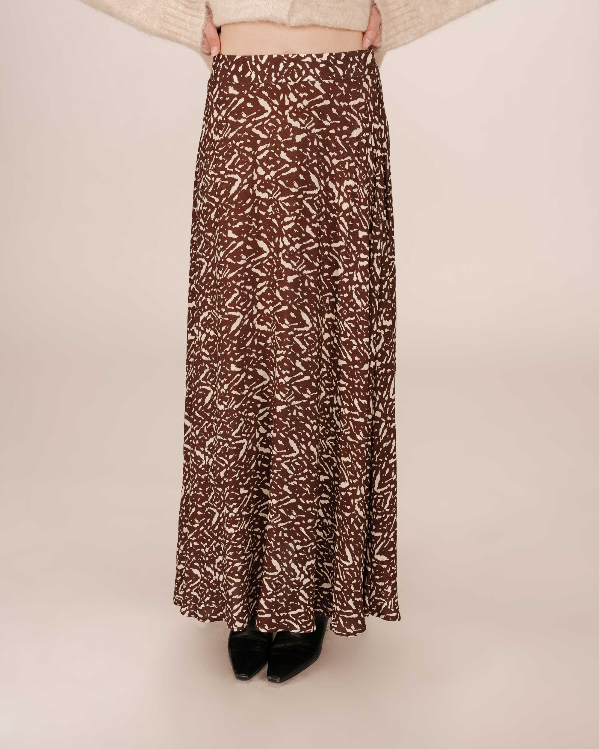Jupe longue imprimée chocolat Sibella