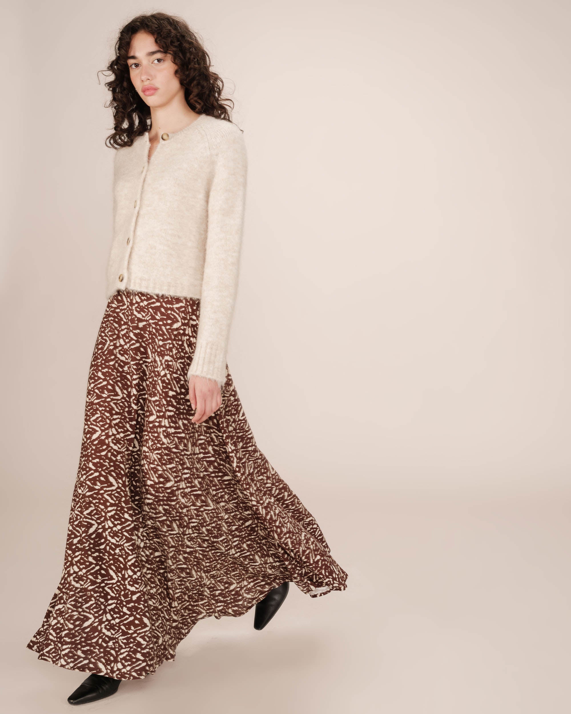 Jupe longue imprimée chocolat Sibella