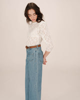 Blouse dentelle col montant ecru Stella