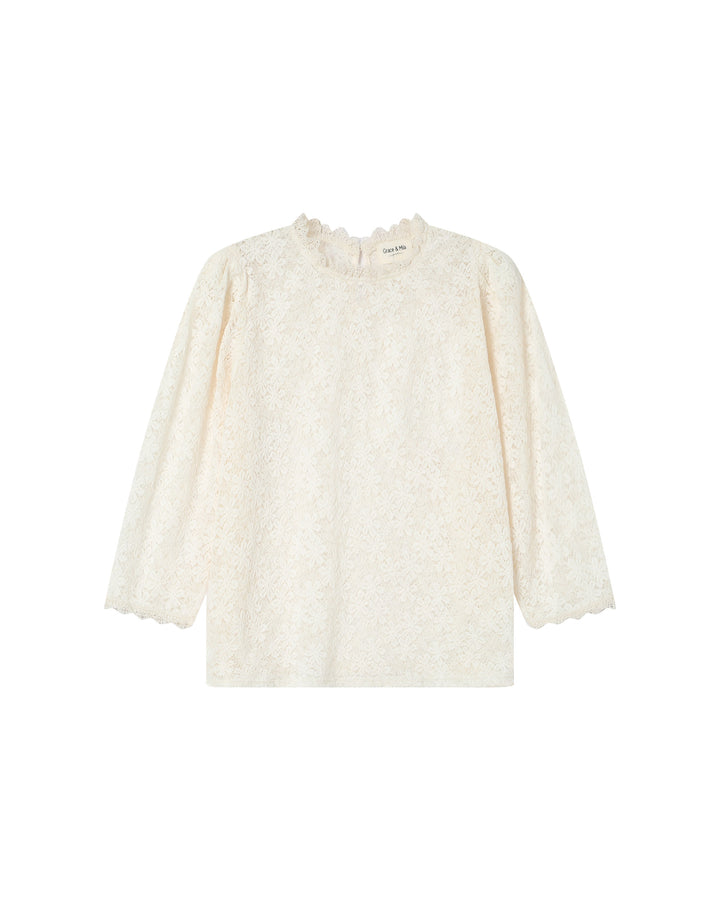Blouse dentelle col montant ecru Stella