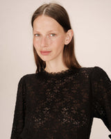 Blouse dentelle col montant noir Stella