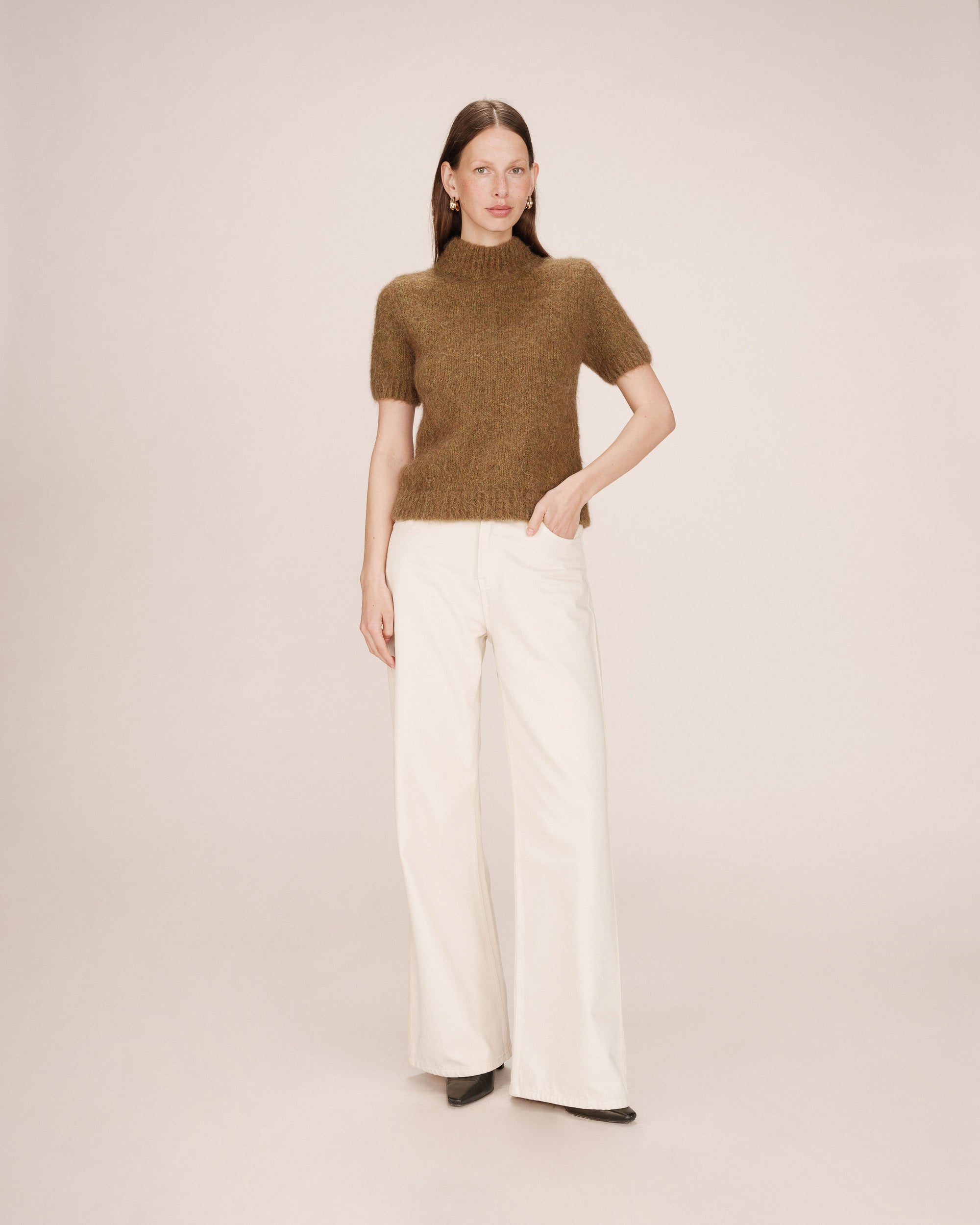 Pull col montant laine olive Saule