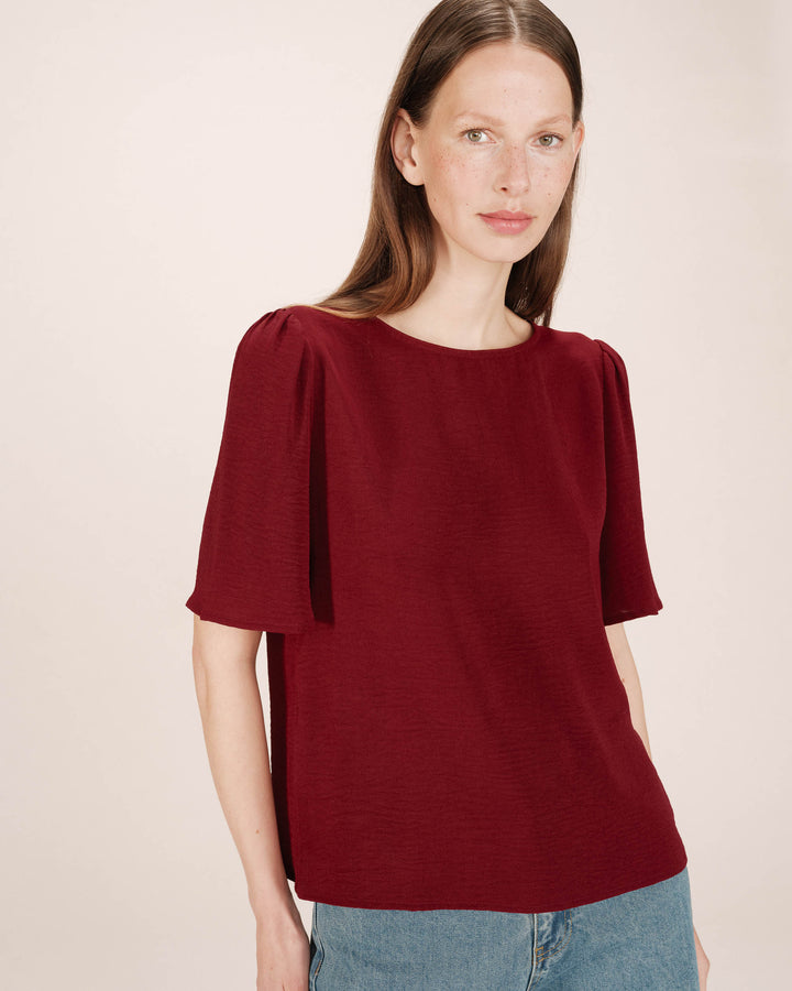 Top fluide col rond bordeaux Shine
