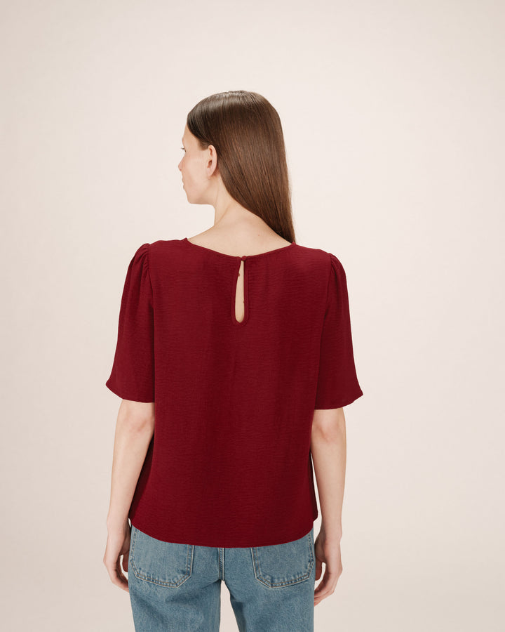 Top fluide col rond bordeaux Shine