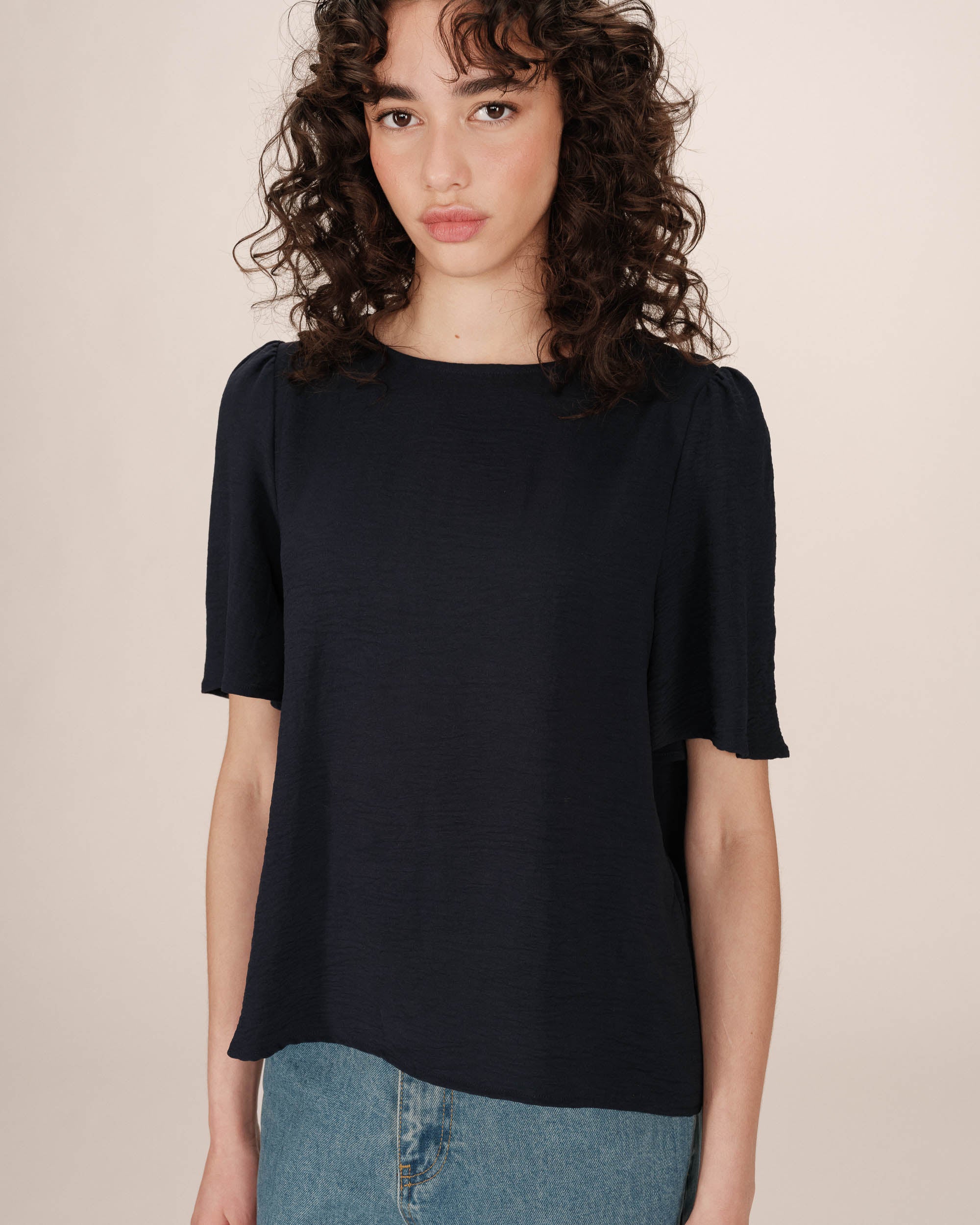 Flowy crew neck top navy Shine