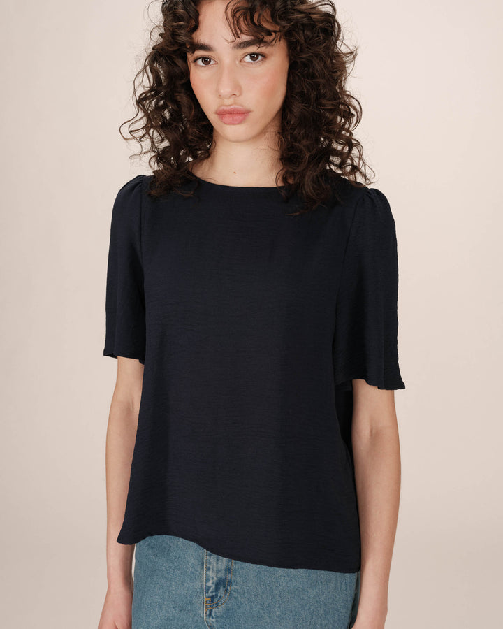 Flowy crew neck top marine Shine