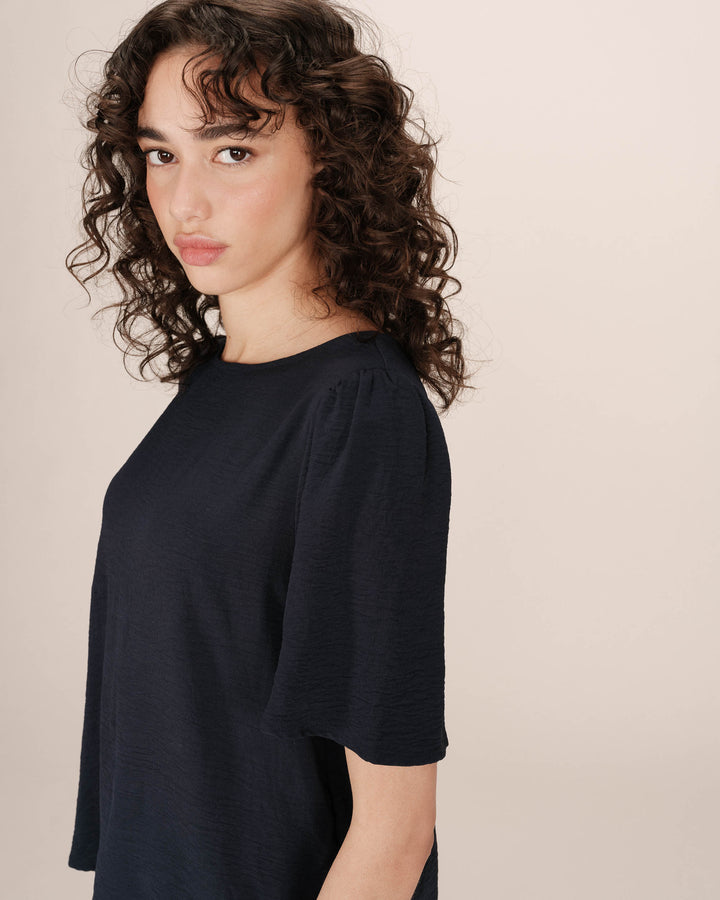 Flowy crew neck top marine Shine