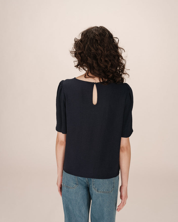 Flowy crew neck top marine Shine