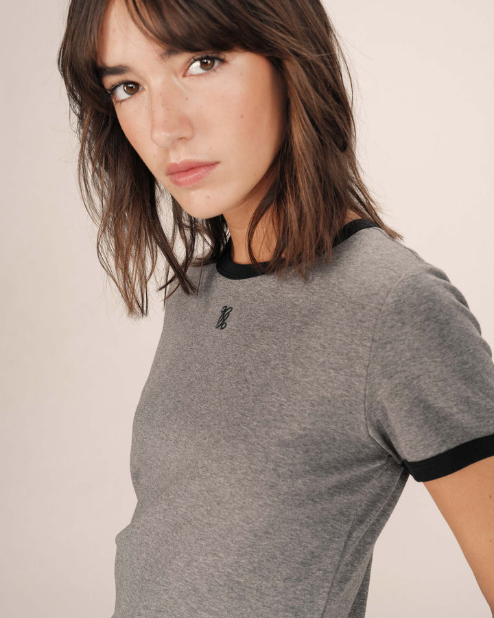 Embroidered monogram t-shirt gris Sany