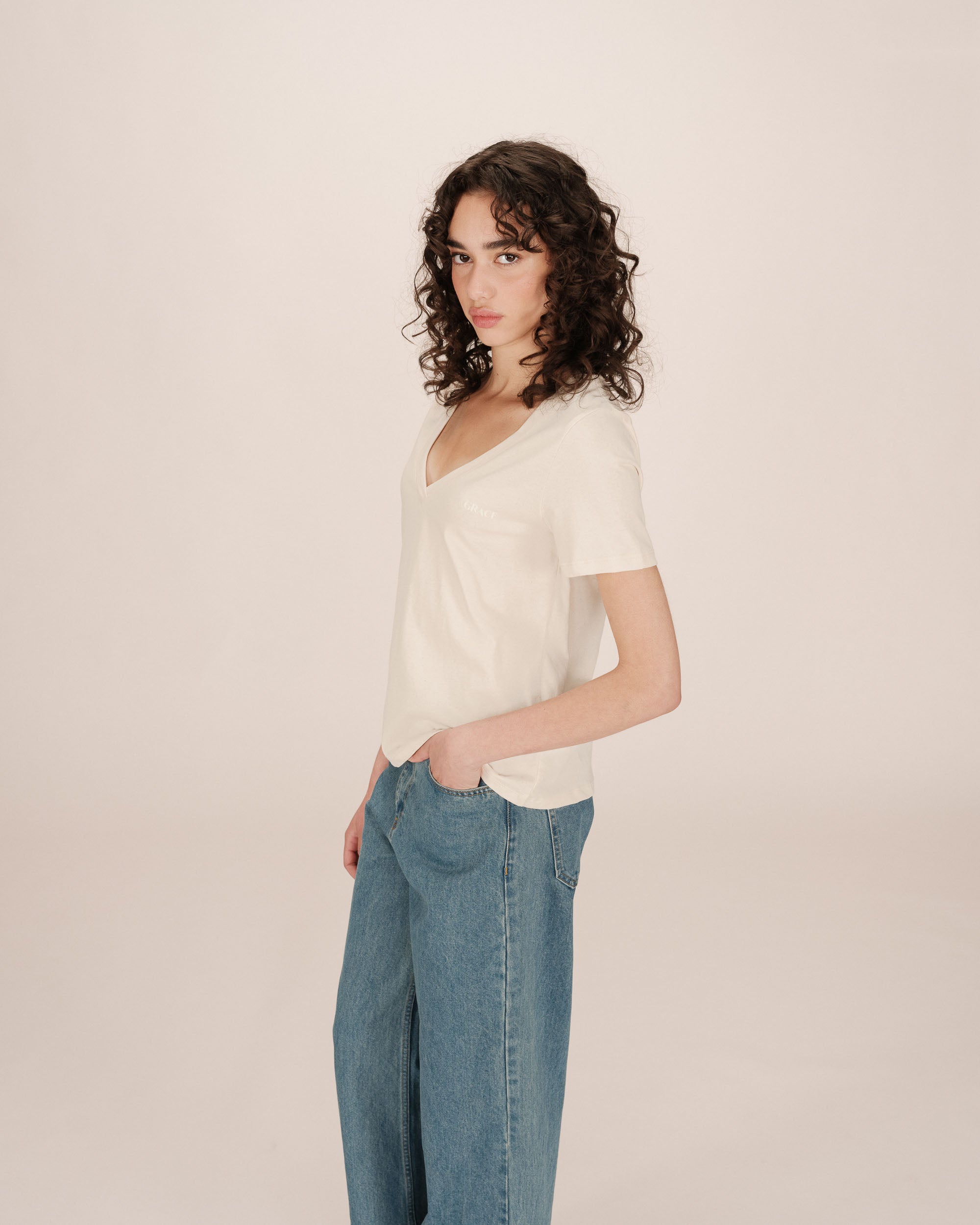 Graphic t-shirt beige Samory