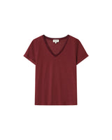 T-shirt col v en dentelle bordeaux Space