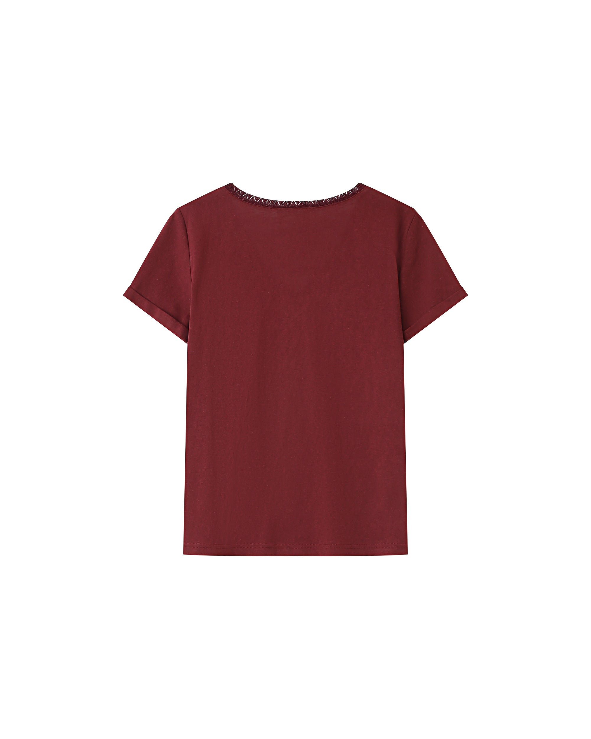 T-shirt col v en dentelle bordeaux Space