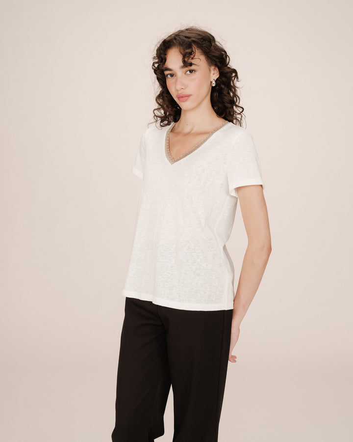 Lace v-neck t-shirt ivoire Space
