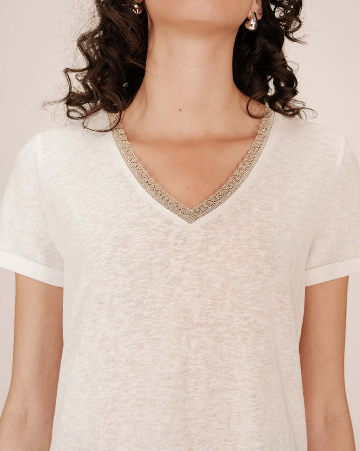 Lace v-neck t-shirt ivoire Space