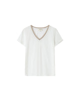 T-shirt col v en dentelle ivoire Space