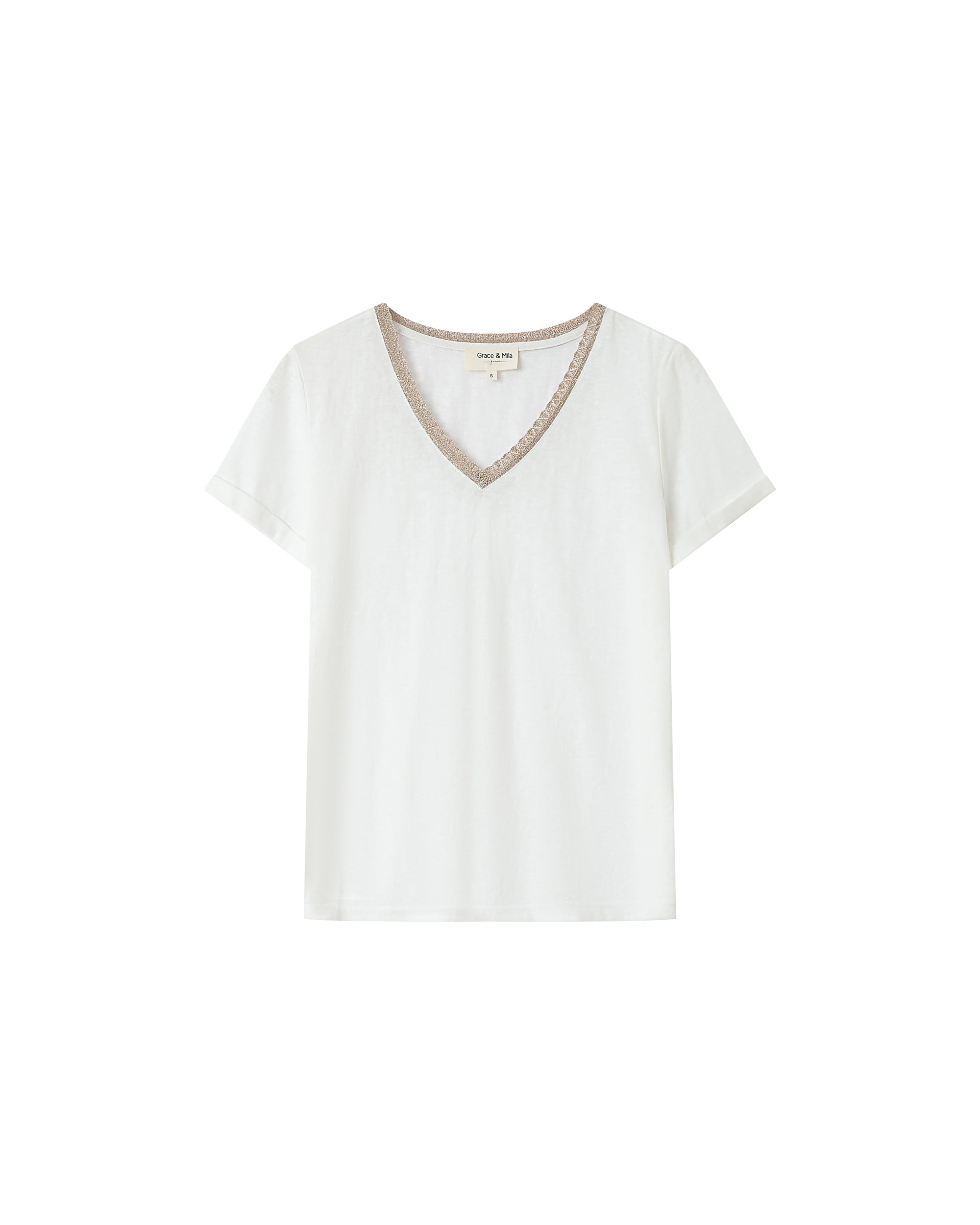 T-shirt col v en dentelle ivoire Space