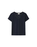 T-shirt col v en dentelle marine Space