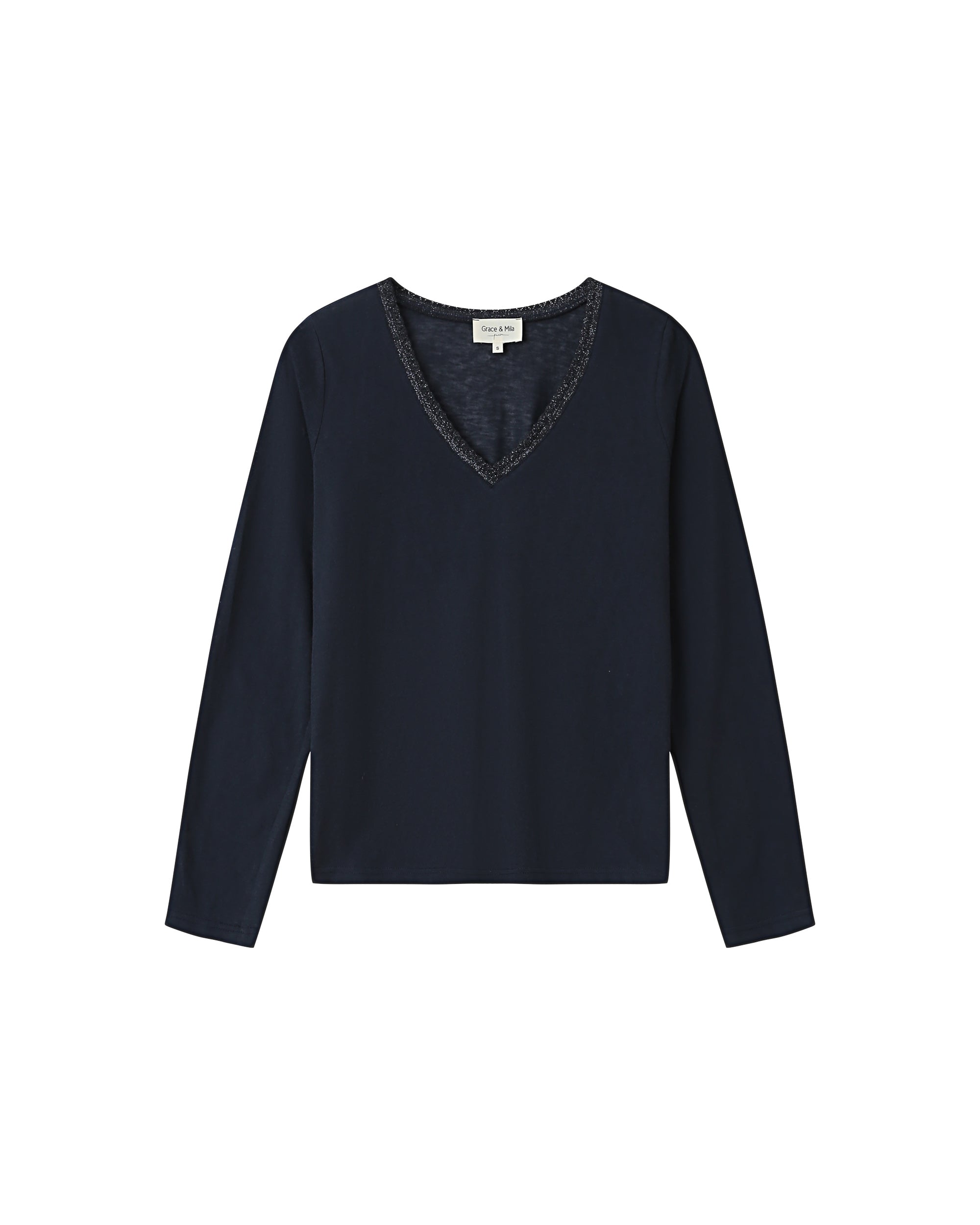 Lace v-neck t-shirt navy Selton