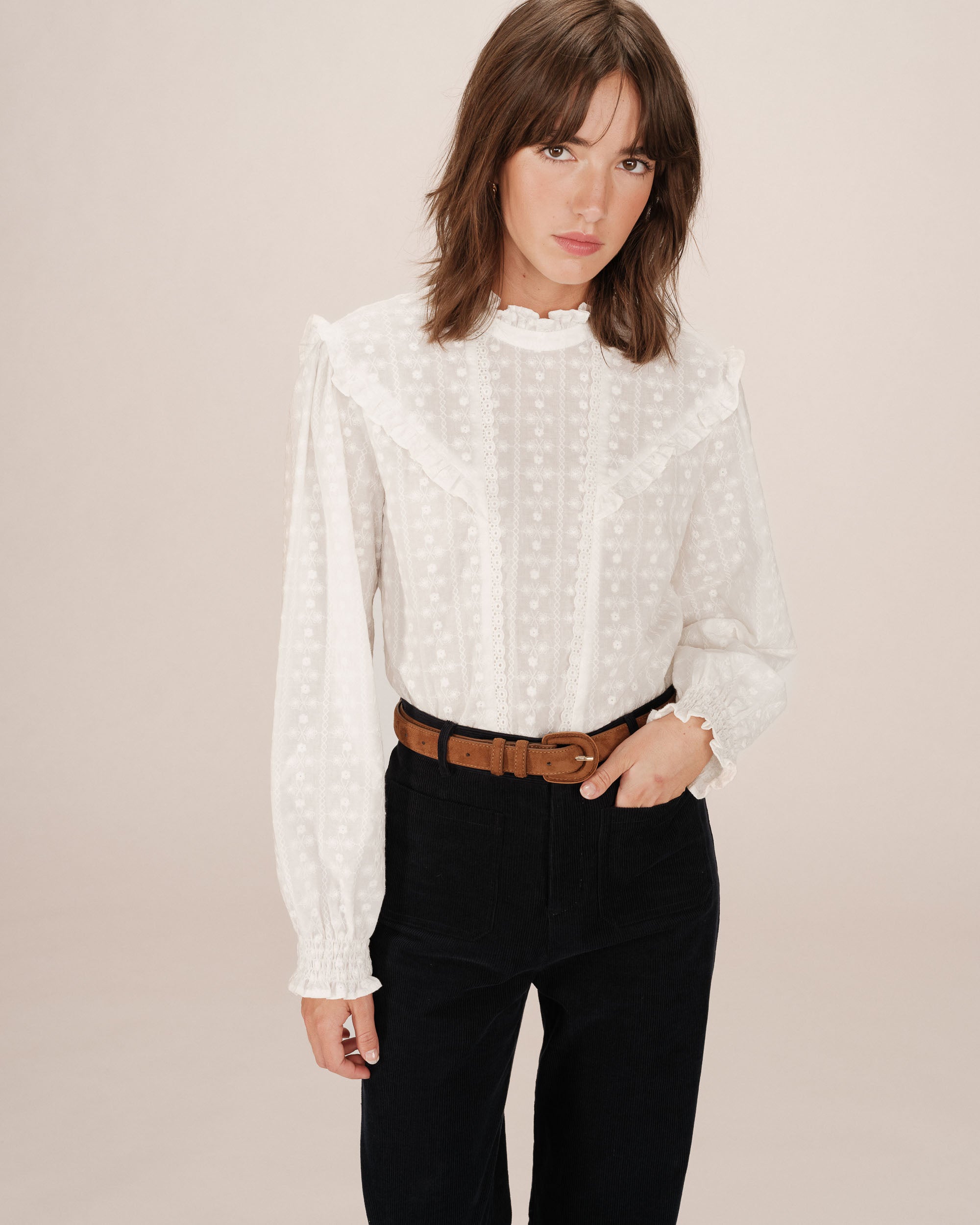 Blouse à volants ivoire Seduisante