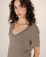 Lurex v-neck t-shirt greige Stardust