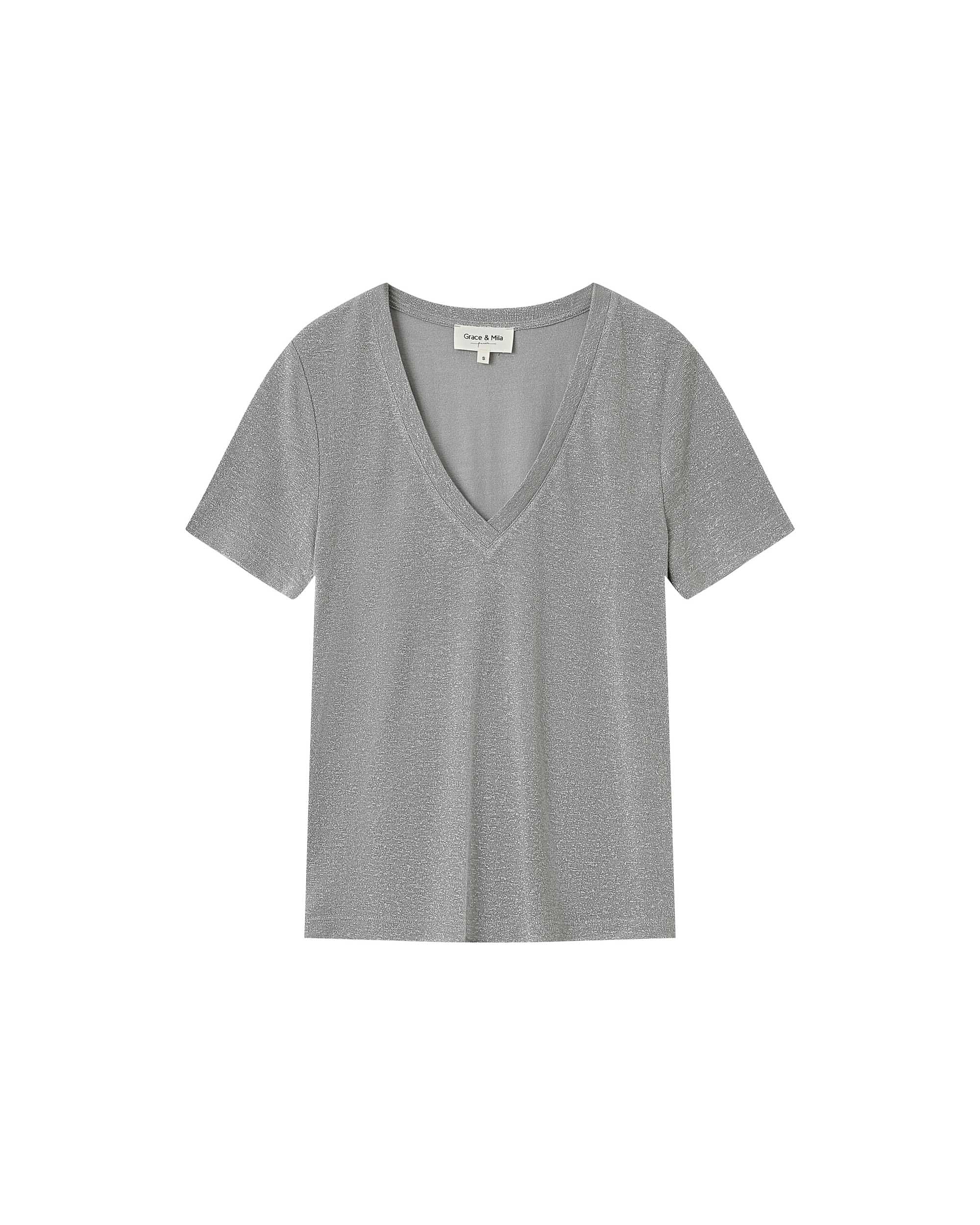 Lurex v-neck t-shirt gray Stardust