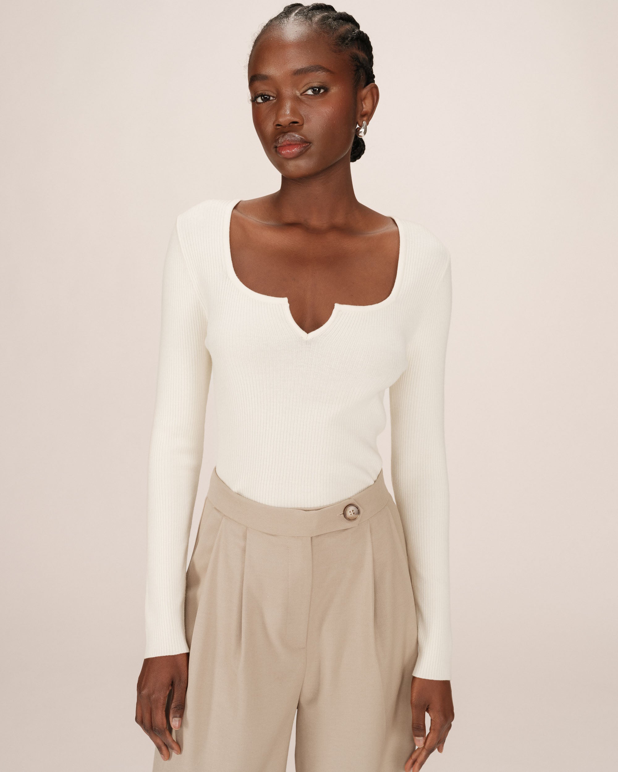 Split neck sweater ecru Salem