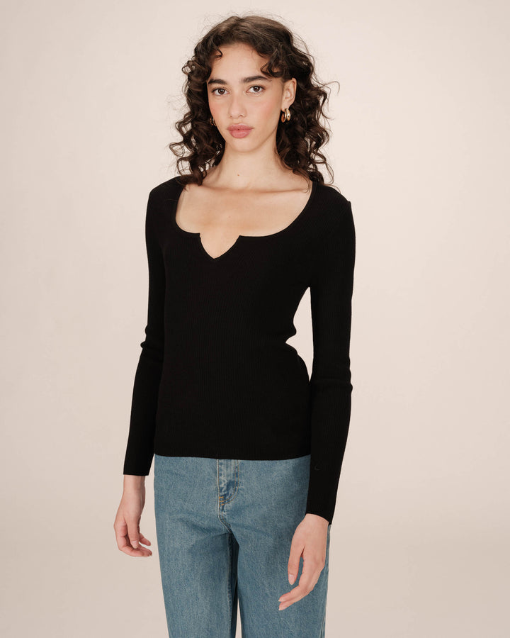 Split neck sweater noir Salem