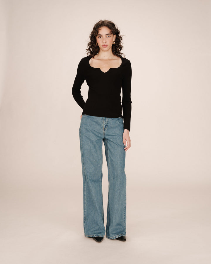 Split neck sweater noir Salem