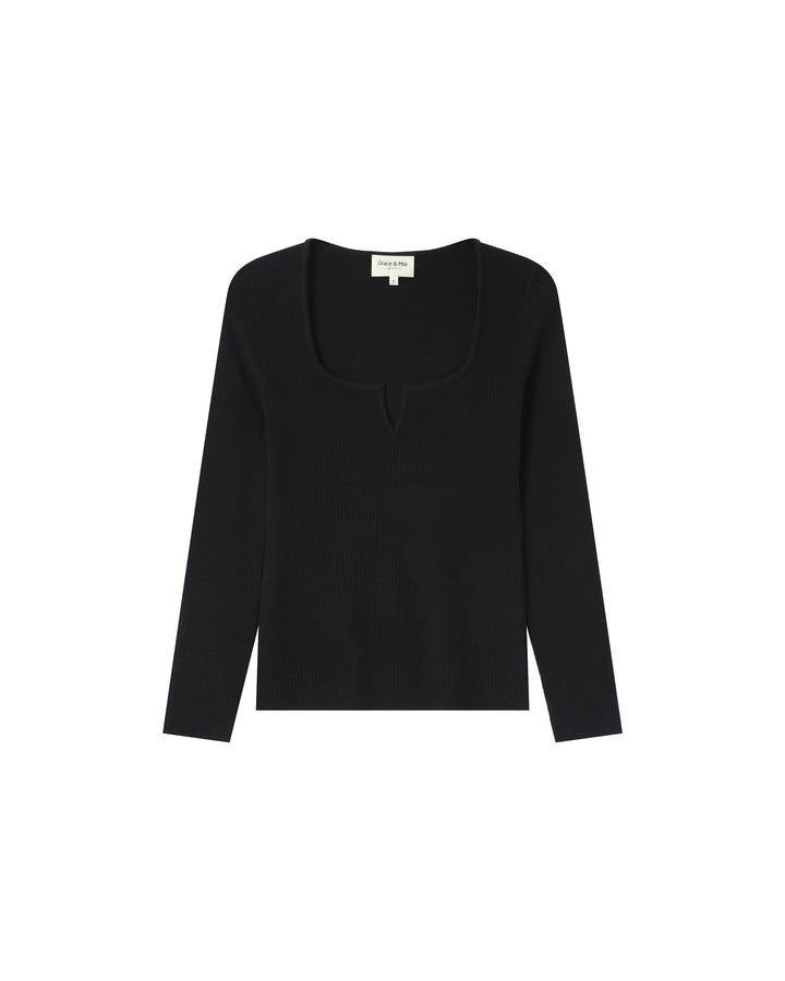 Split neck sweater noir Salem