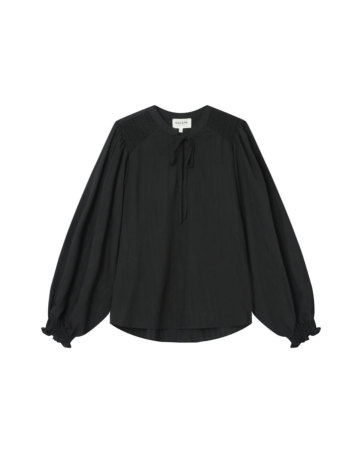 Tie-neck blouse noir Serinda