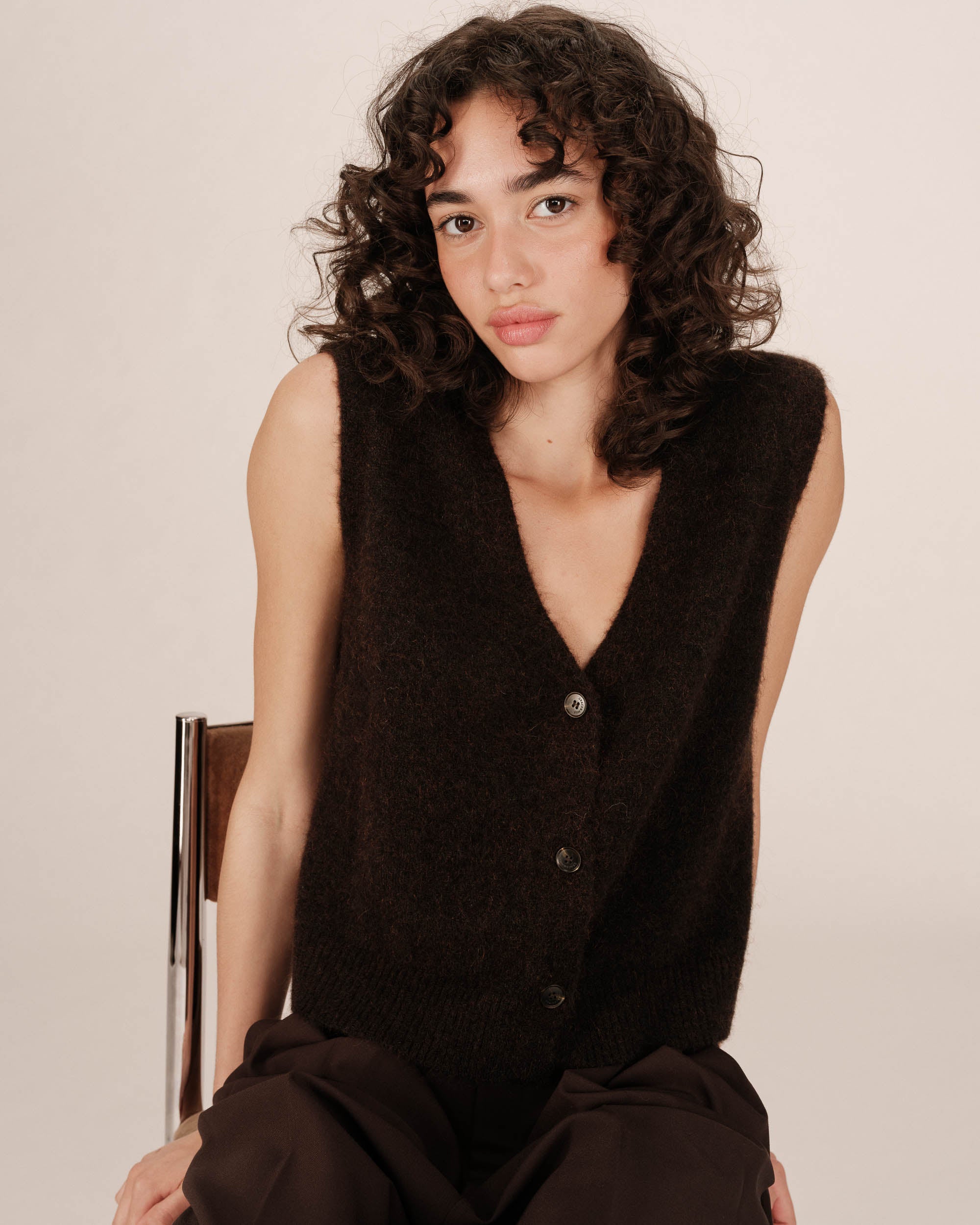 Sleeveless cardigan chocolatee Santa