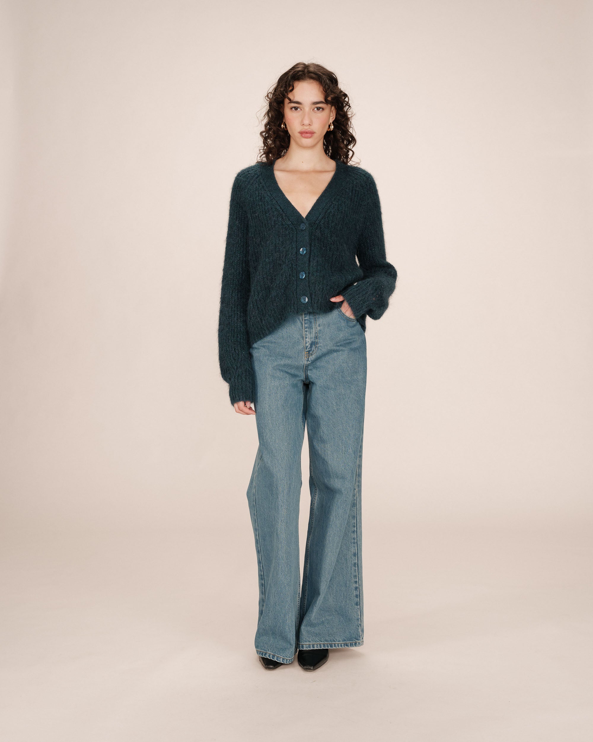 Wool and alpaca cardigan emerald Saluda