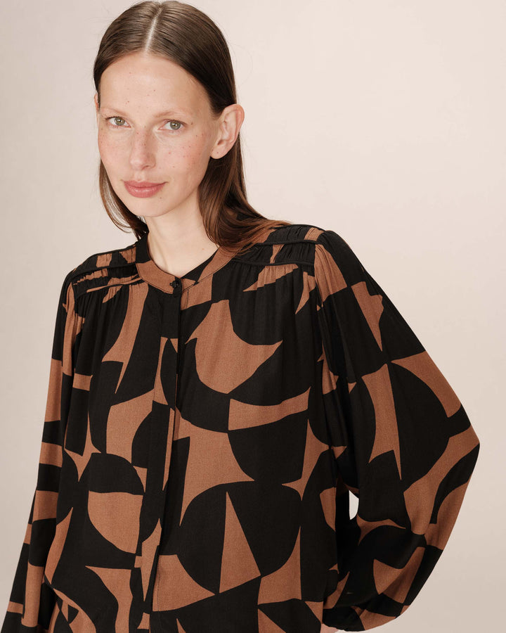 Blouse motif bicolore chocolat Sorpresa