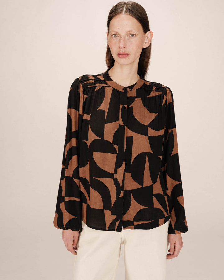 Blouse motif bicolore chocolat Sorpresa