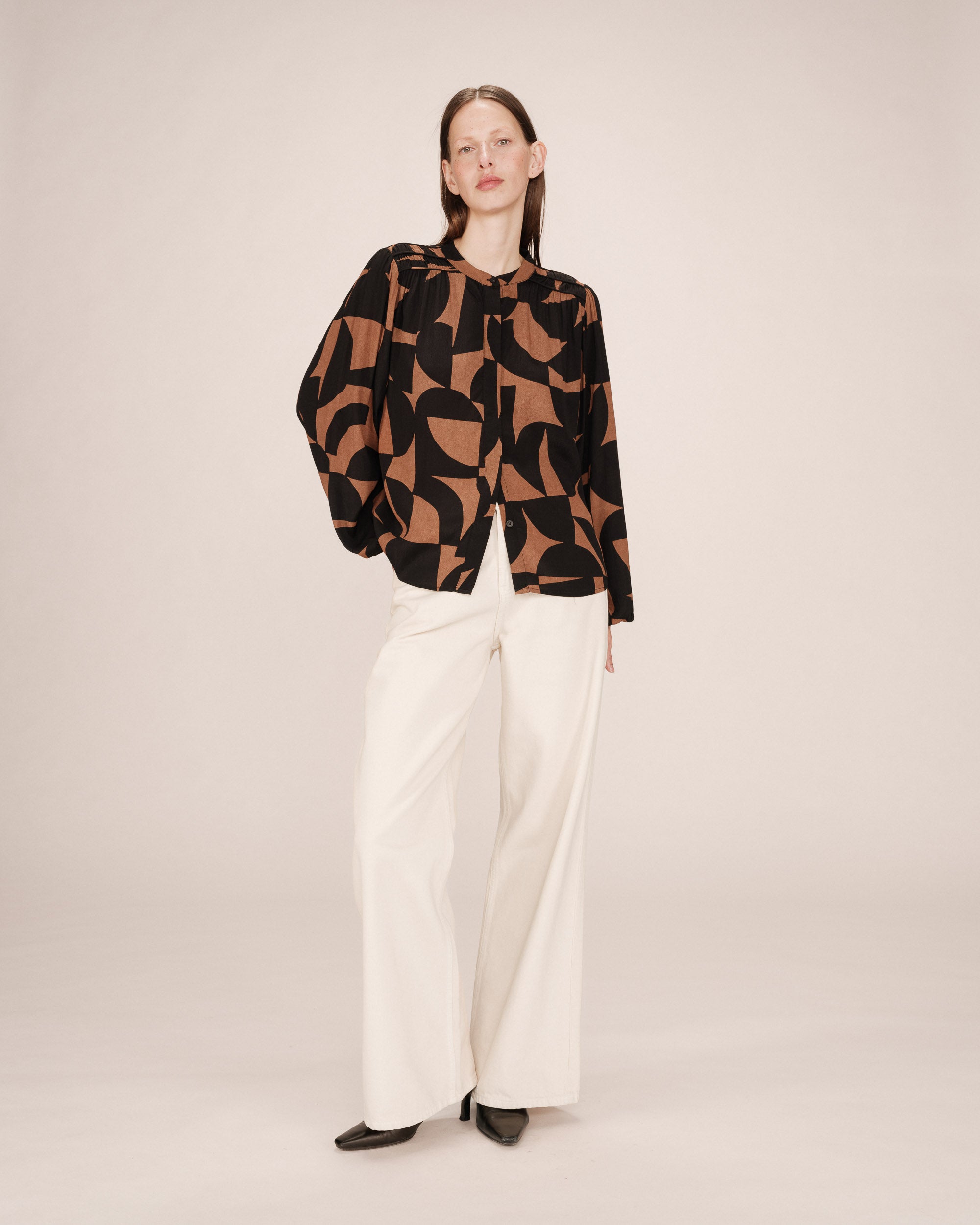 Blouse motif bicolore chocolat Sorpresa