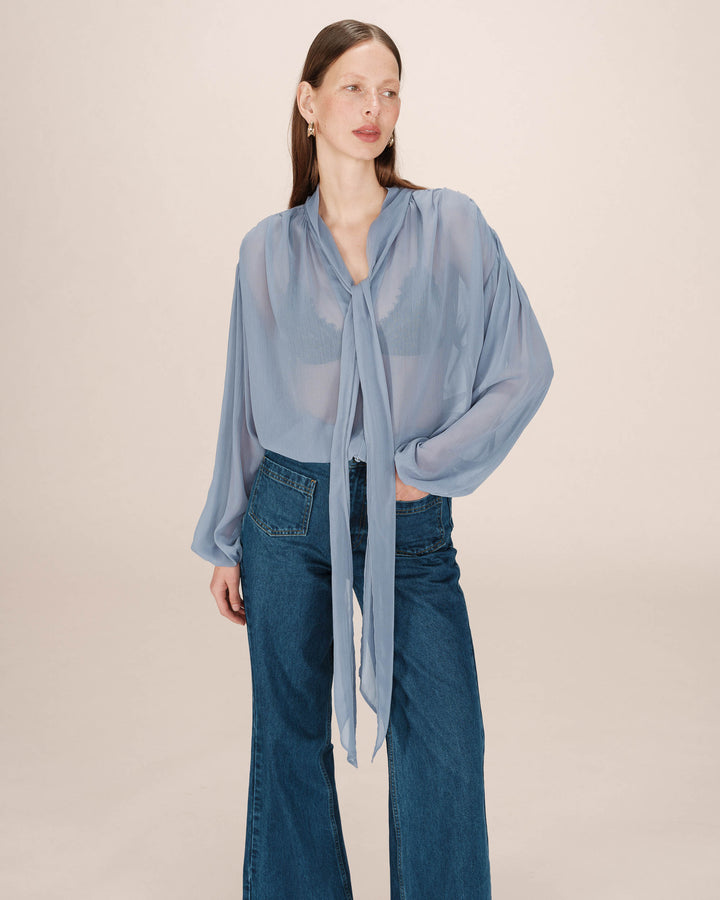Tie-neck blouse bleuet Splendide